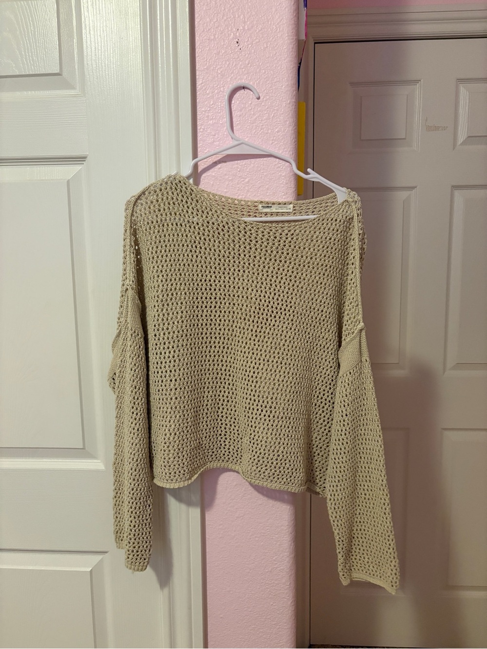 Pull and Bear Light Taupe Open-Knit Women's Sweater